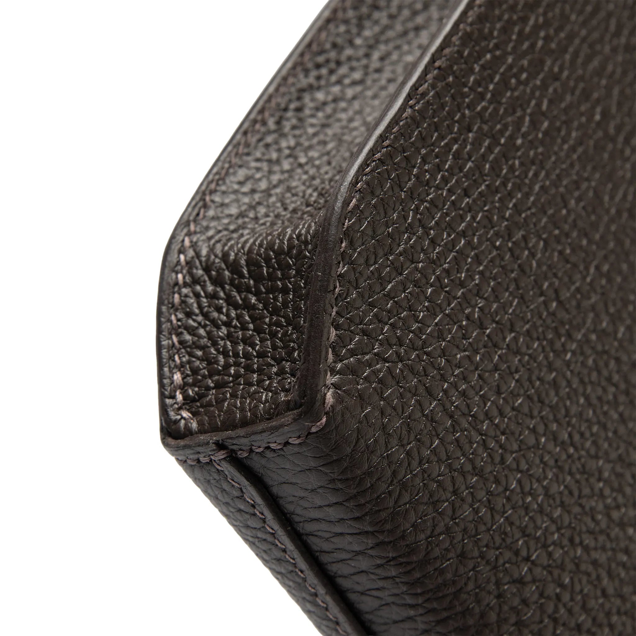 Detailed View of Hermes Kelly Depeches 25 Negonda Calfskin Bai Brun Palladium Hardware